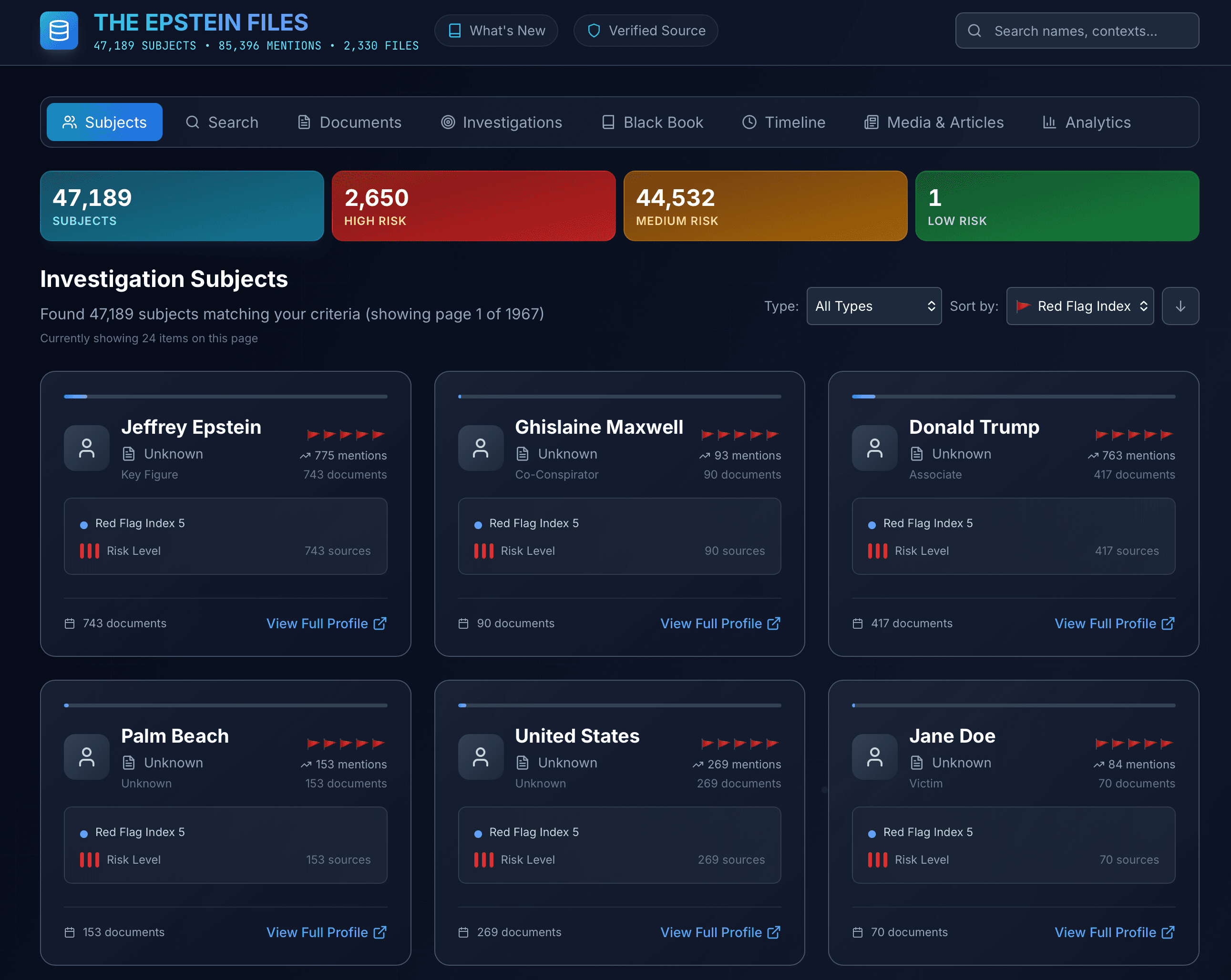 Epstein Investigation Project - Hero screenshot